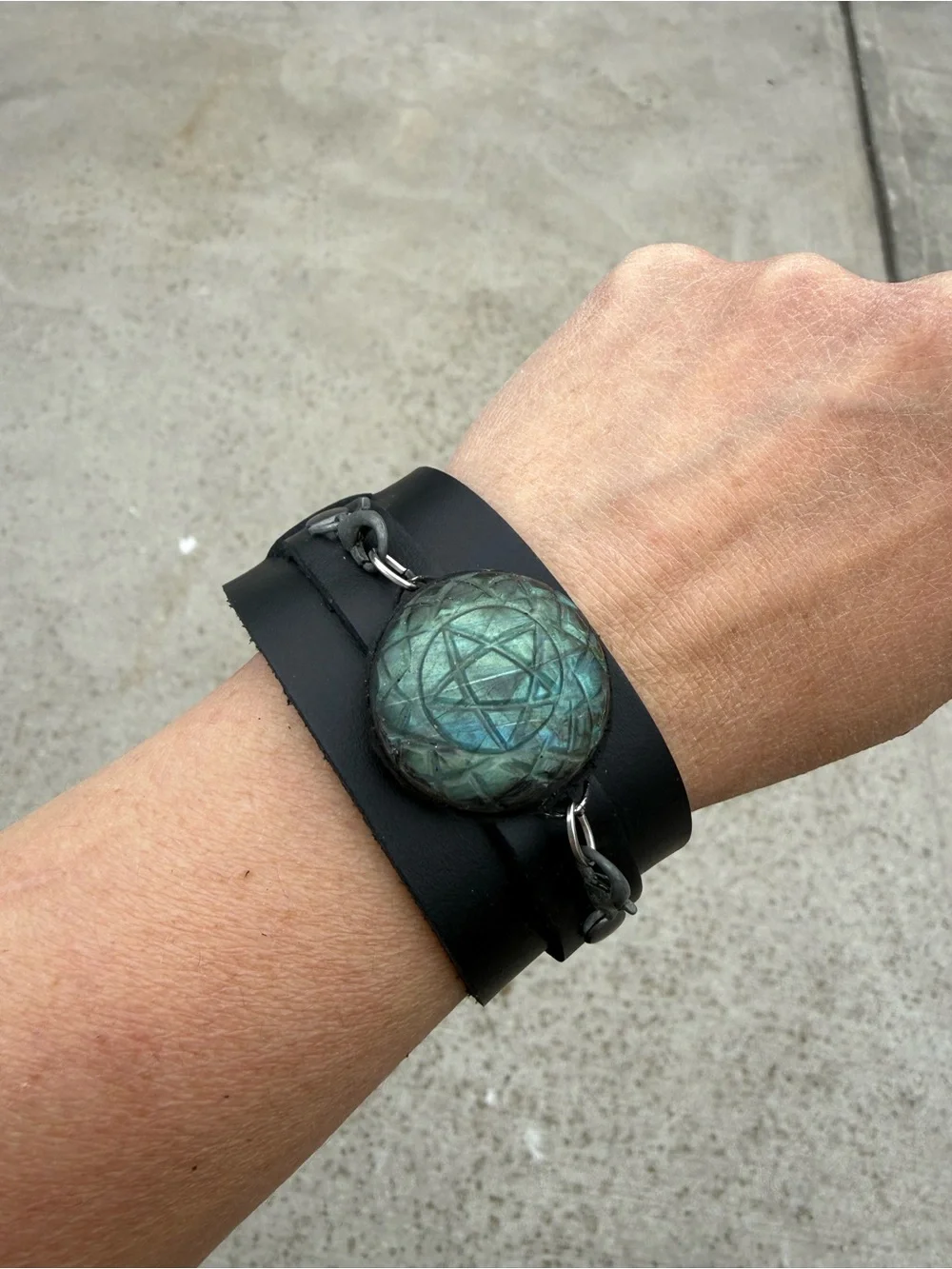 Labradorite pentacle crystal bracelet cuff statement cuff chunky bracelet